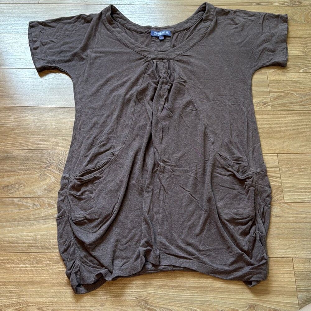 Vivienne tam brown long blouse with pockets size medium